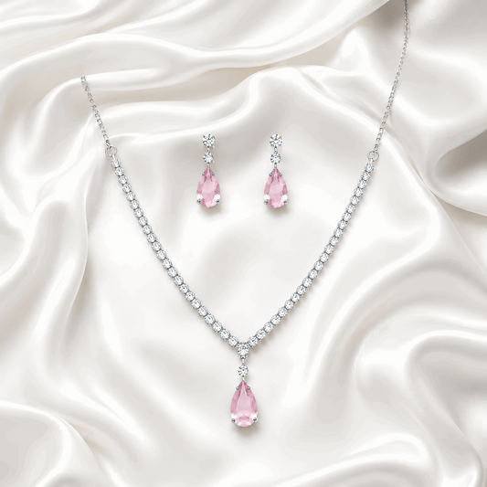 Luxury pear cut pink quartz simulated diamond bridal jewelry suite Pakistan