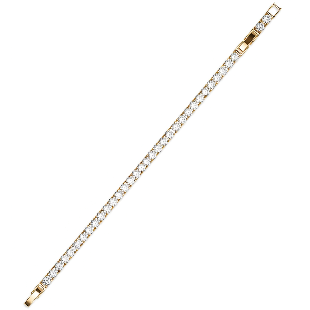 Premium gold-plated classic tennis bracelet with diamond-simulant brilliant stones