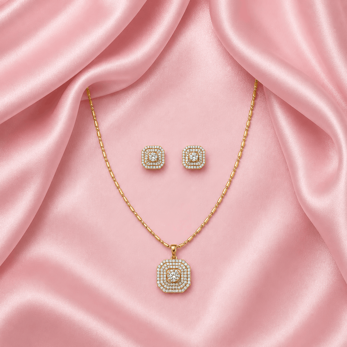 Anti-tarnish gold vermeil fine jewelry set with double layer micro pave stones