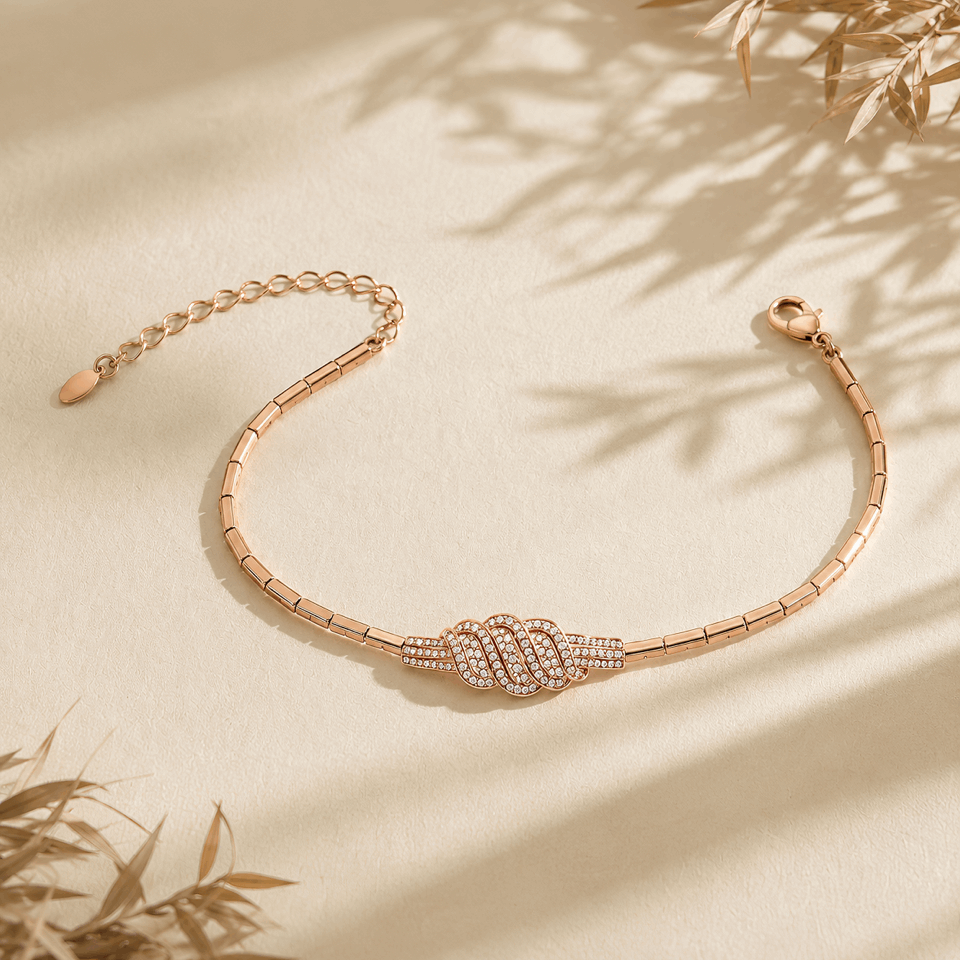 Anti-tarnish rose gold vermeil sleek bar bracelet with micro-pave crystals