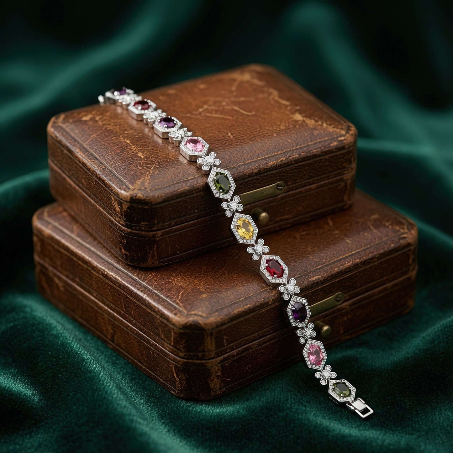 Anti-tarnish silver vermeil bracelet with colorful precision-cut stones
