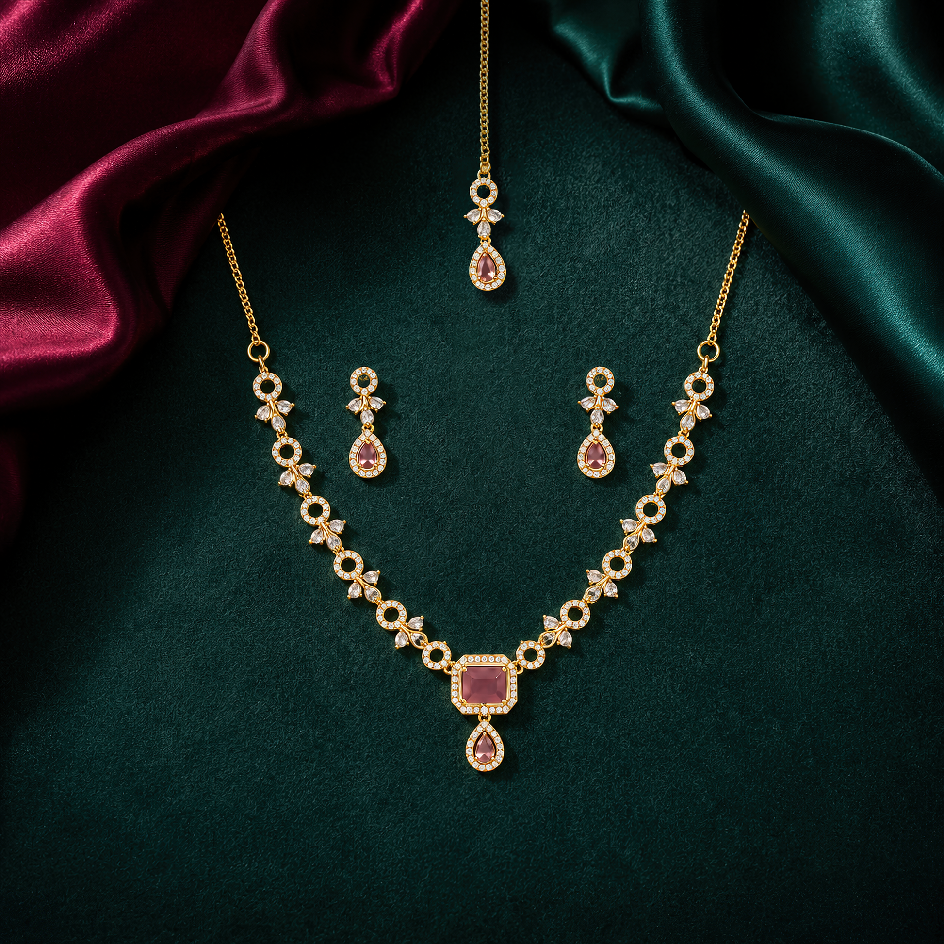 Artisan crafted gold micro pave geometric link neckpiece luxury traditional wear