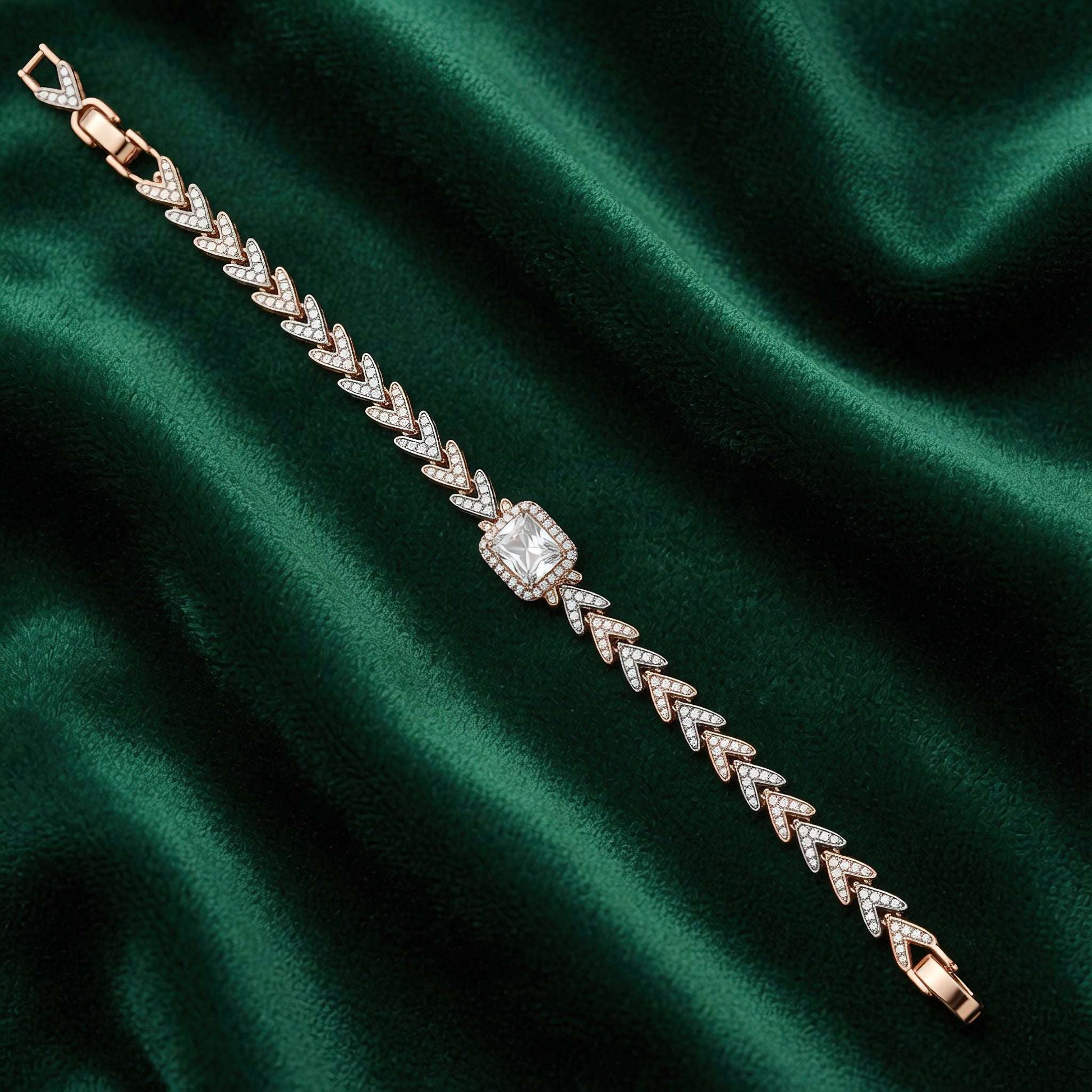 Elegant dual-tone modern link bracelet featuring emerald-cut simulated diamond