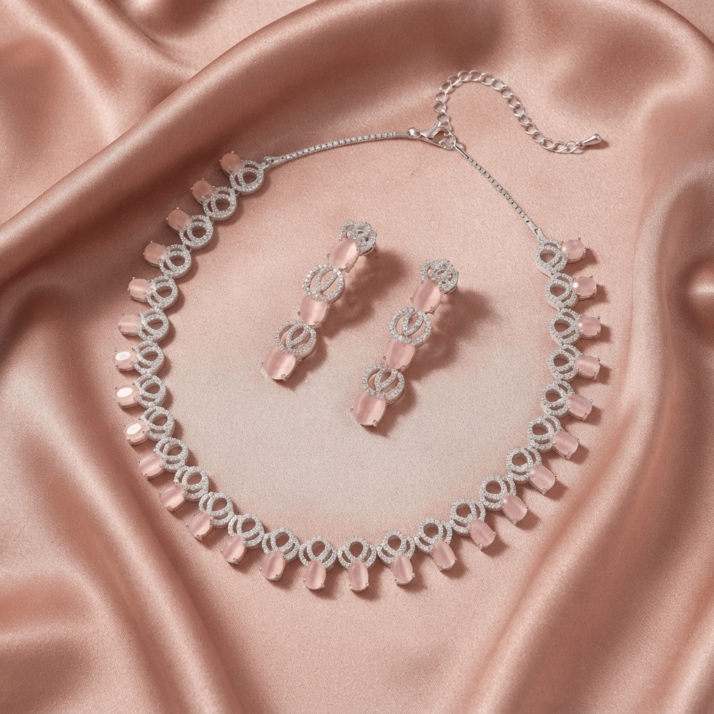 Artisan crafted silver micro pave teardrop design pink gem set luxury traditional wear