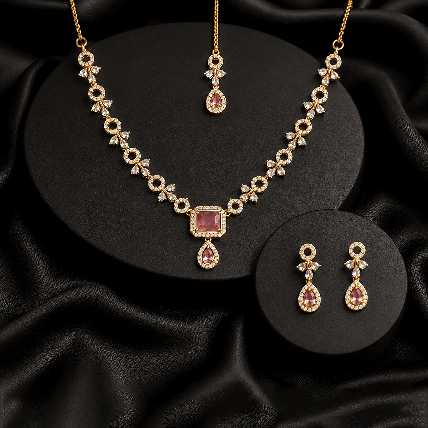 High end majestic marquise halo crystal wedding jewelry set for elite pakistani brides