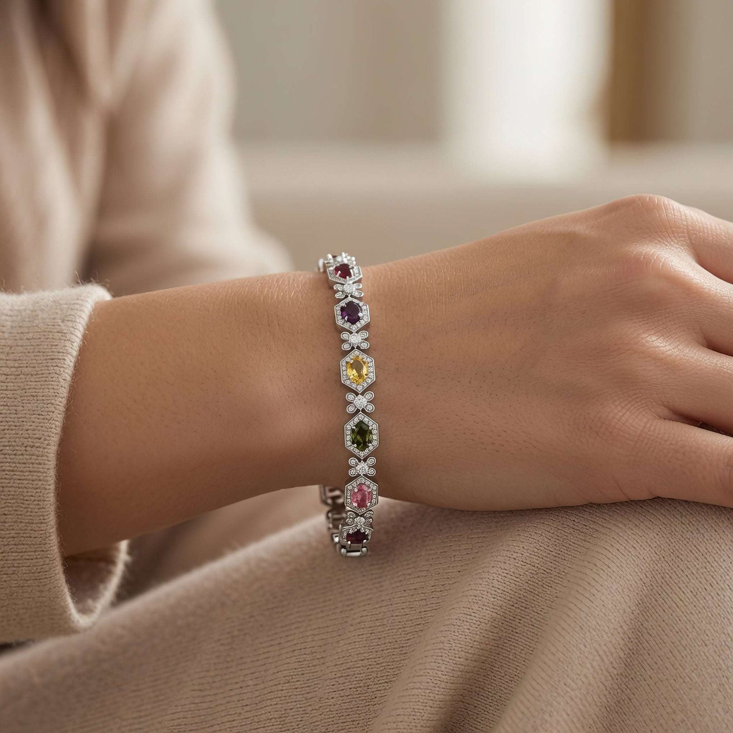 High-end multi-color crystal festive bracelet for luxury wear