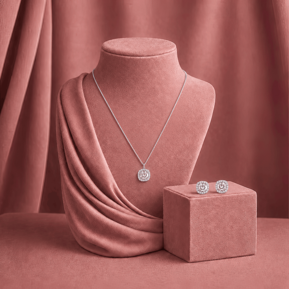 High-end minimalist pastel pink crystal bridal jewelry set for elite women