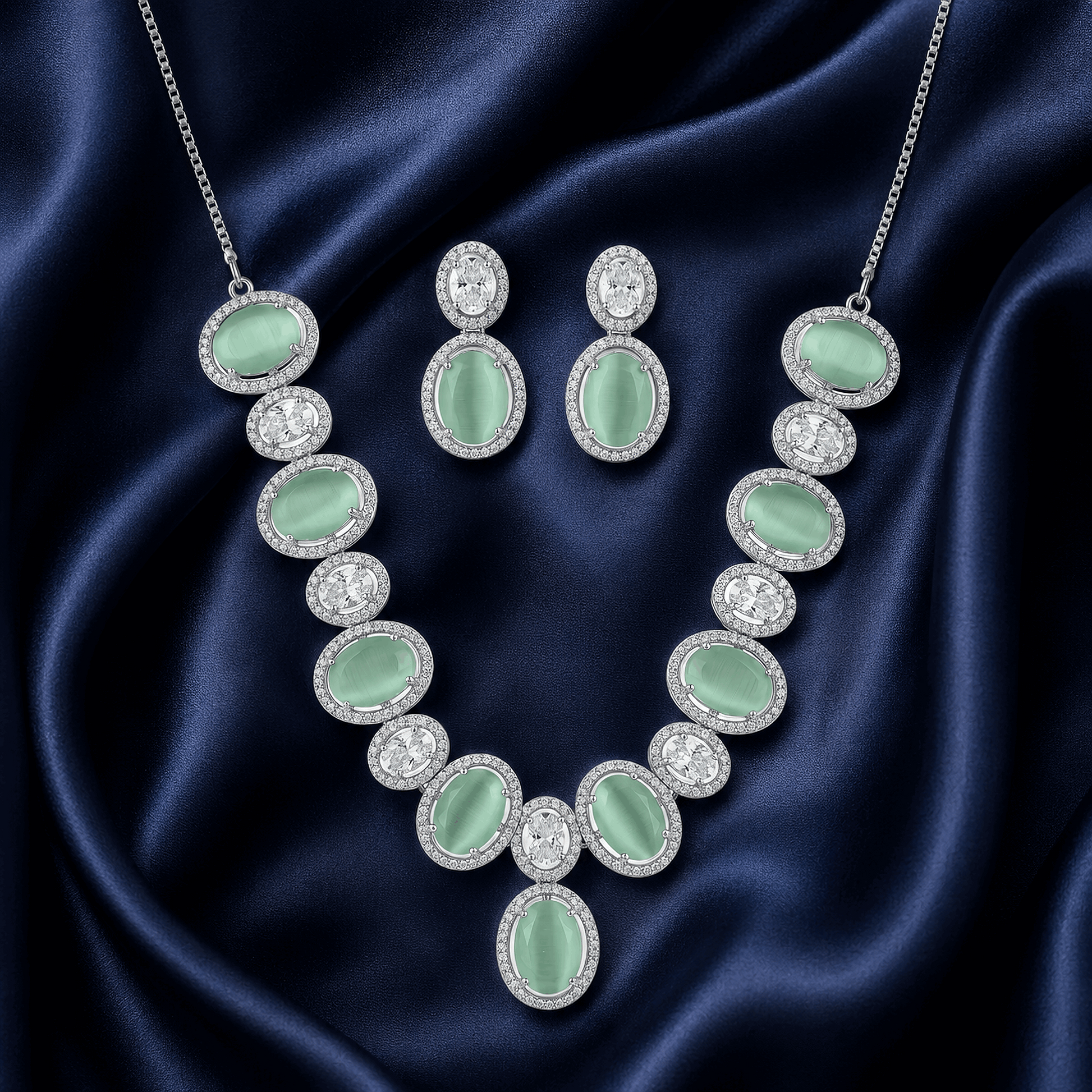High end majestic pastel green stone festive wedding jewelry set for women