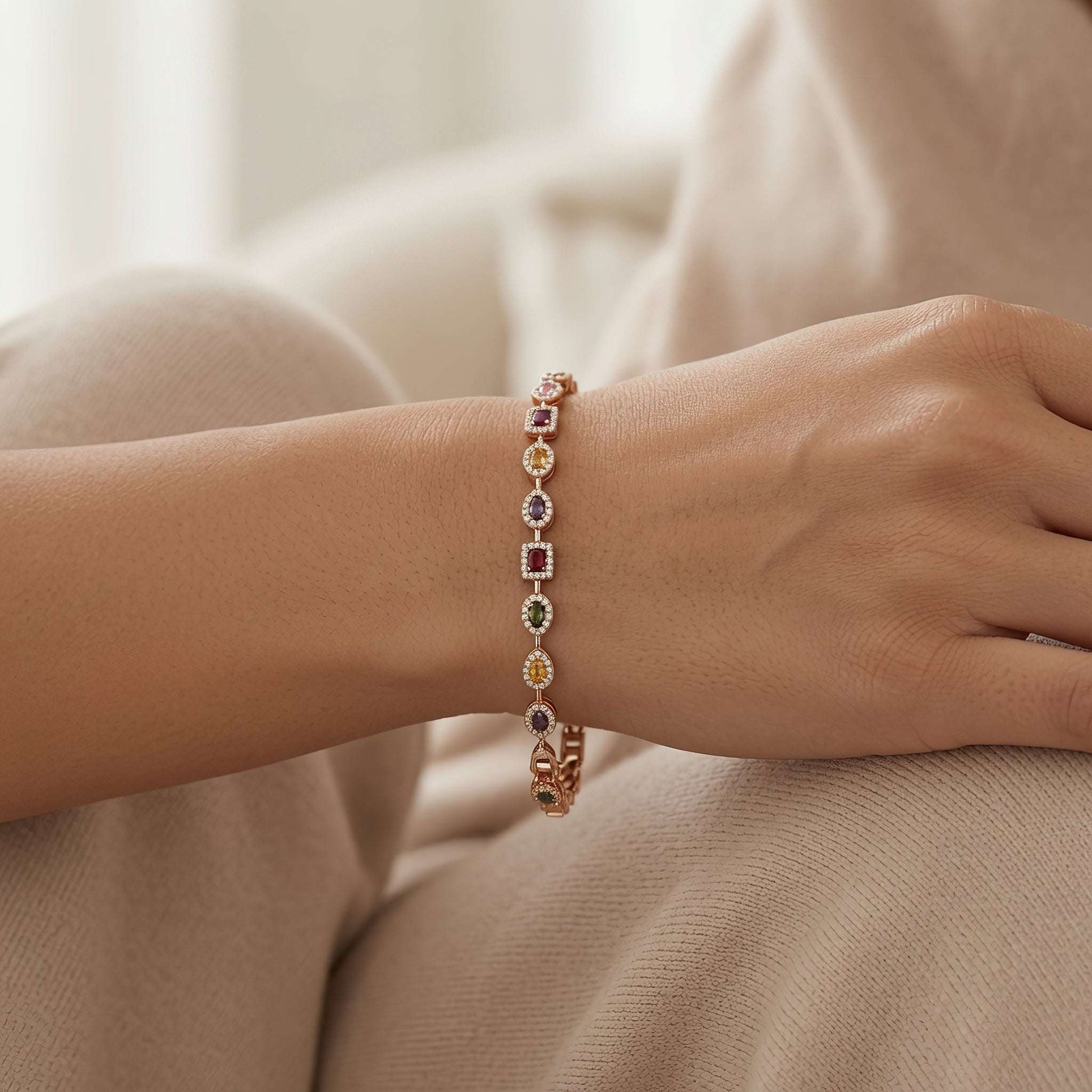 High-end multi-gemstone statement festive bracelet for luxury wear