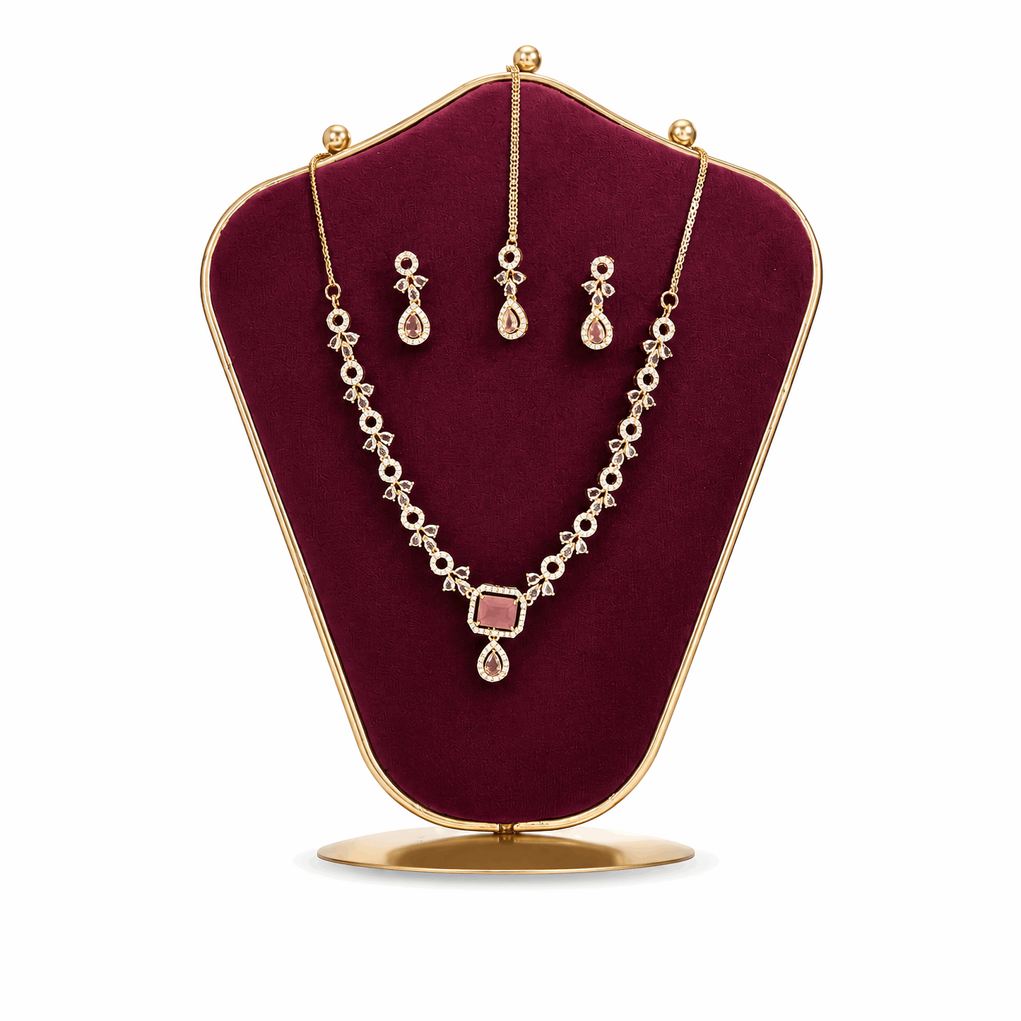 Luxury morganite look teardrop diamond simulant festive bridal jewelry suite Pakistan
