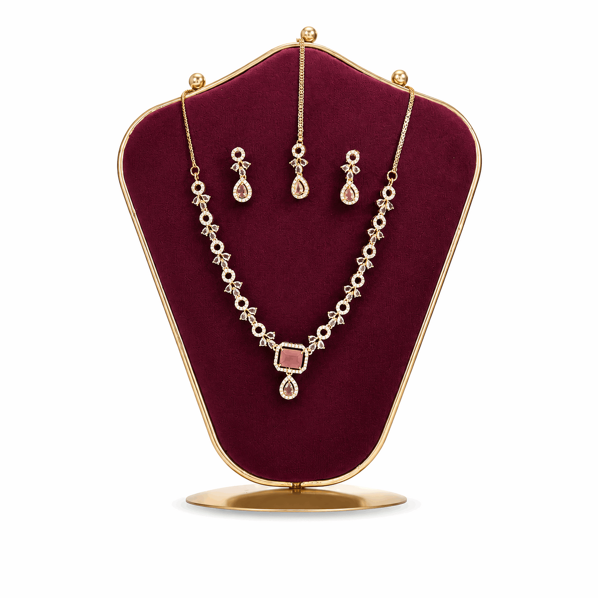 Luxury morganite look teardrop diamond simulant festive bridal jewelry suite Pakistan