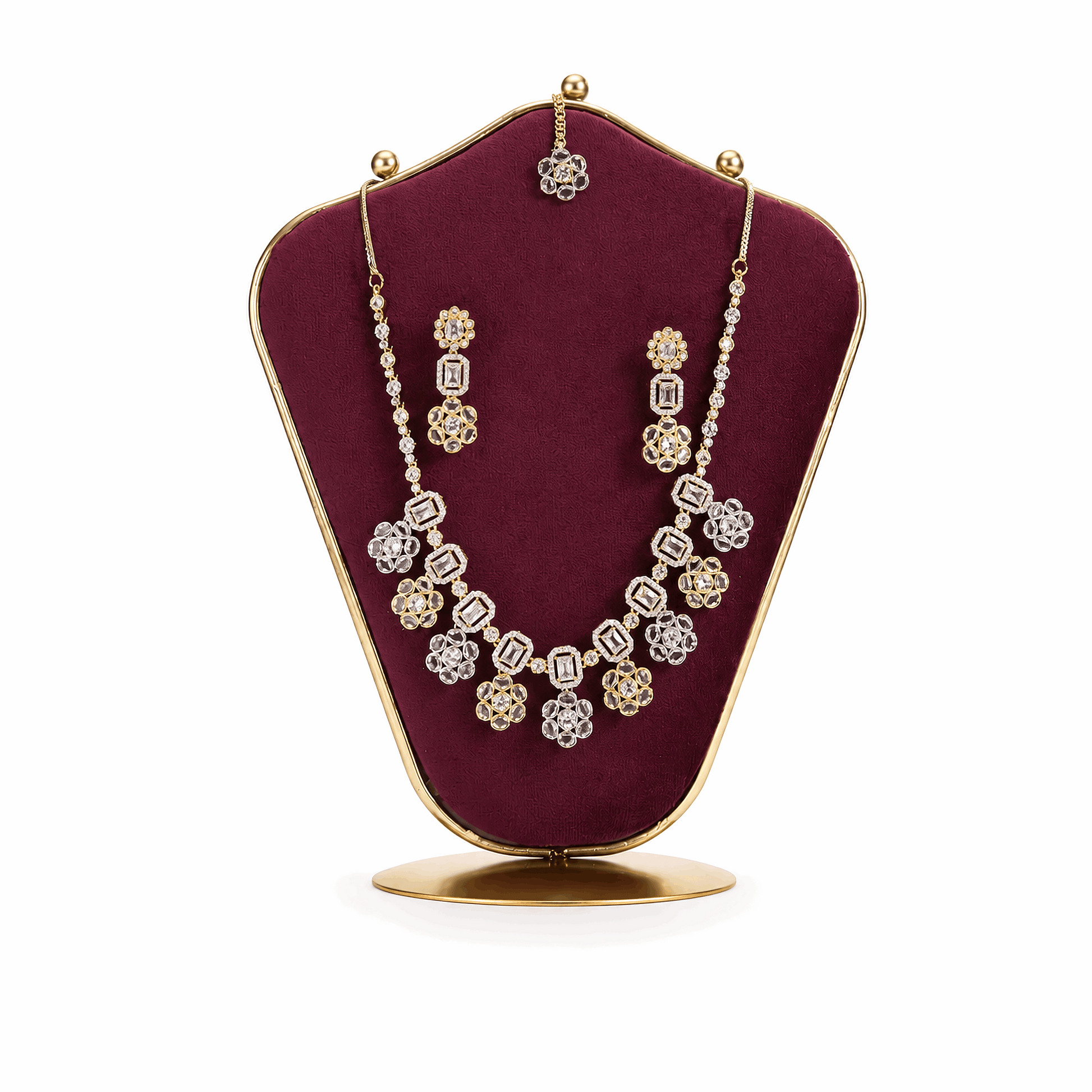 Luxury geometric solitaire diamond simulant festive bridal jewelry suite Pakistan