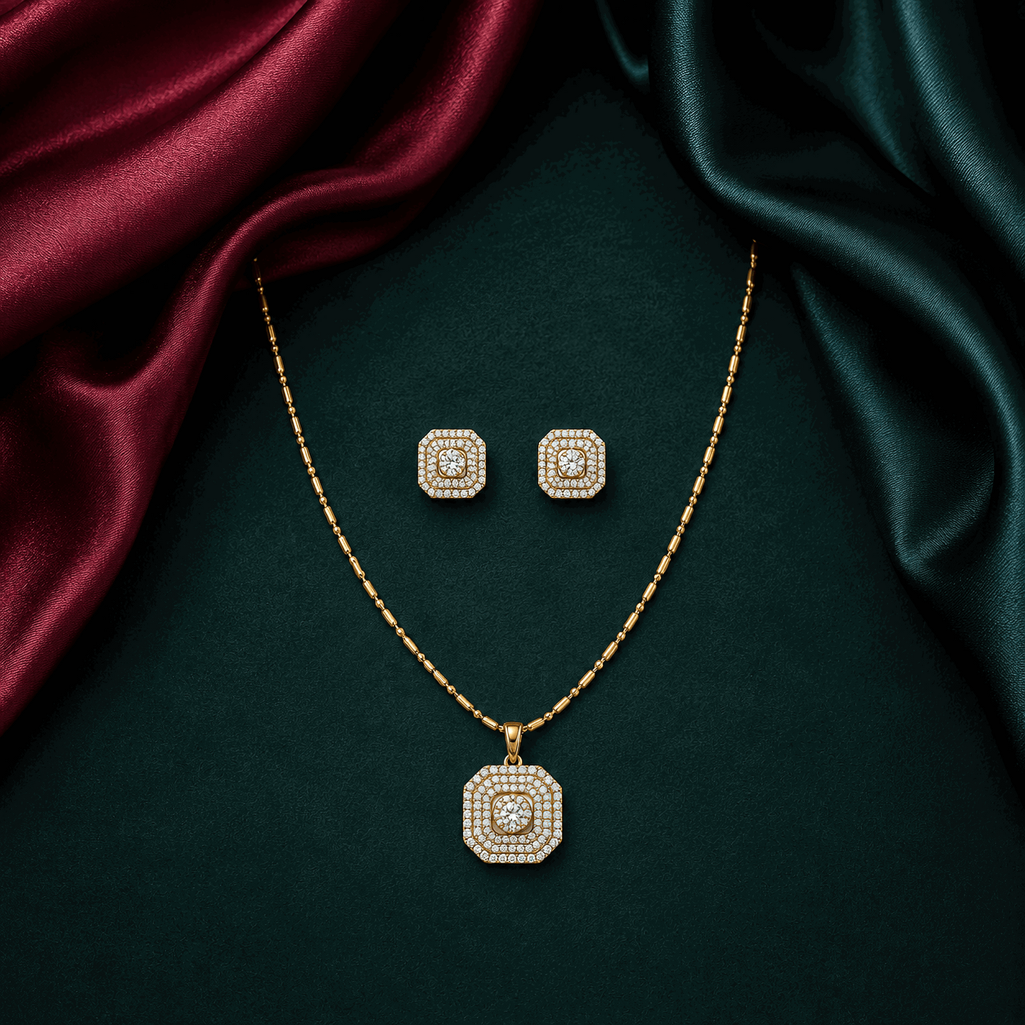 Luxury geometric solitaire diamond simulant bridal jewelry suite Pakistan