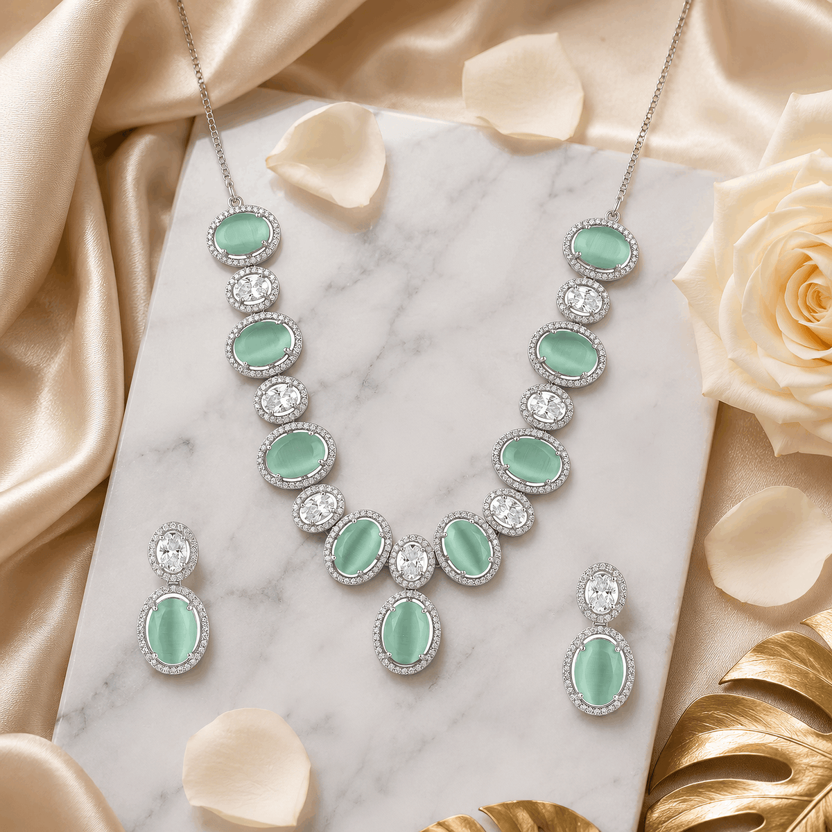 Luxury luminous mint opal alternative diamond halo bridal suite Pakistan