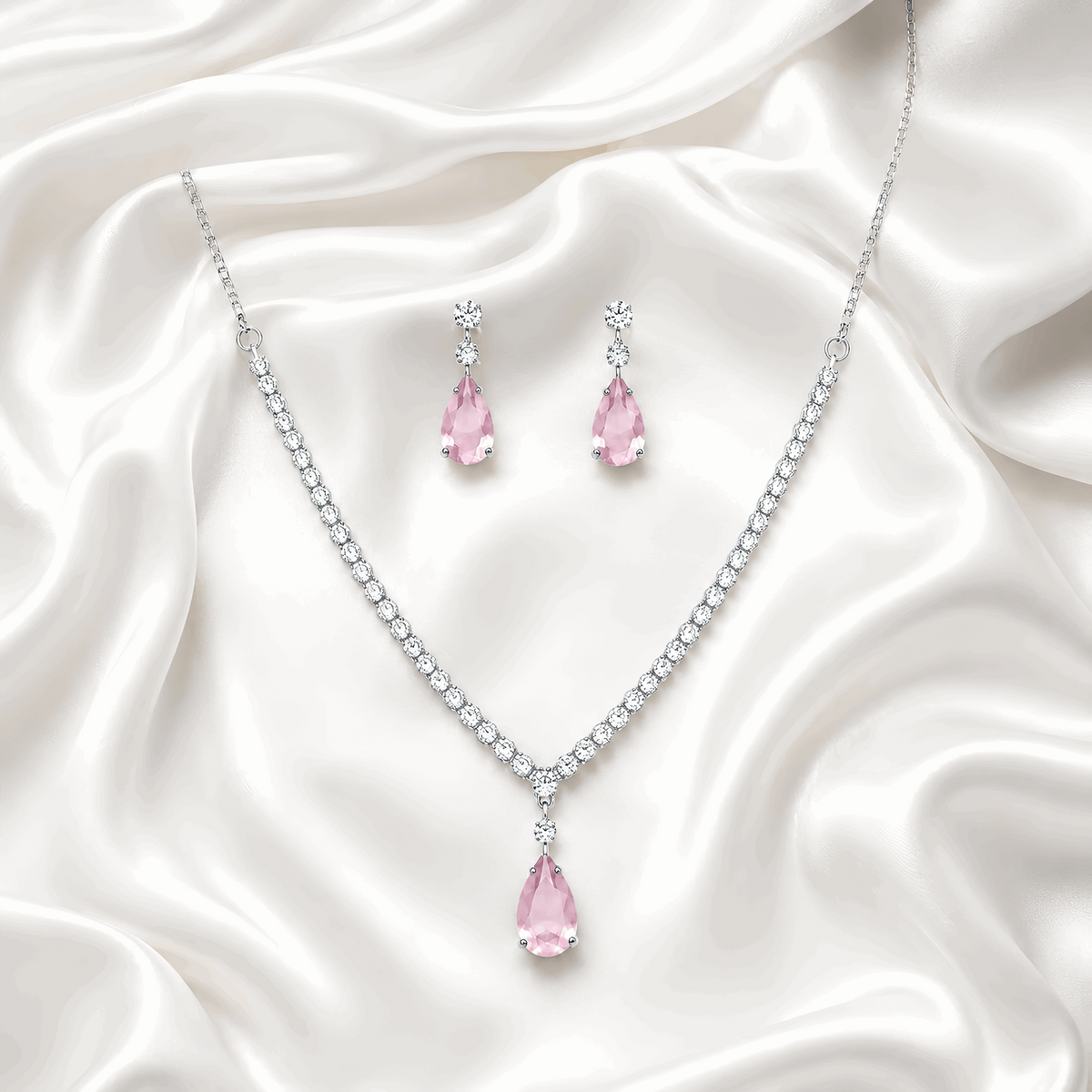Luxury pear cut pink quartz simulated diamond bridal jewelry suite Pakistan