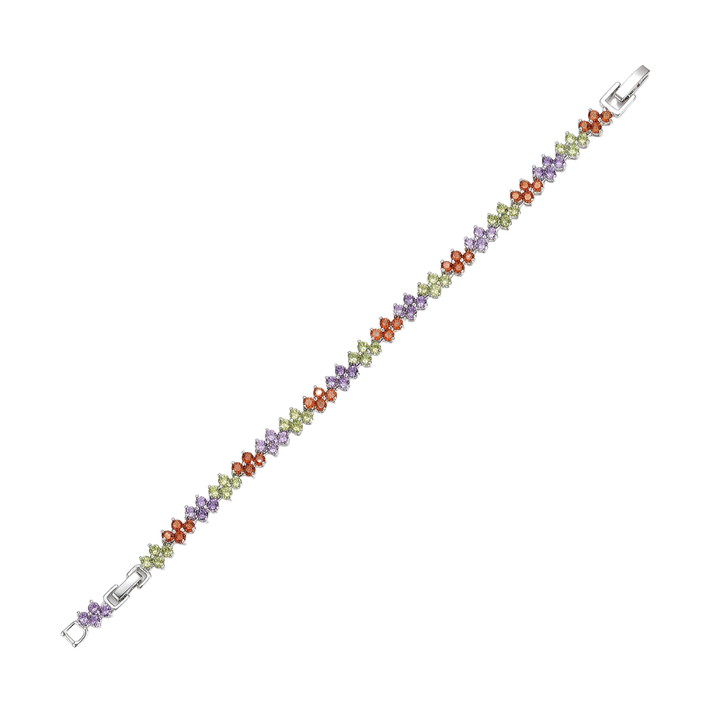 Premium silver-plated pastel multi-color floral link bracelet for women