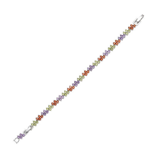 Premium silver-plated pastel multi-color floral link bracelet for women