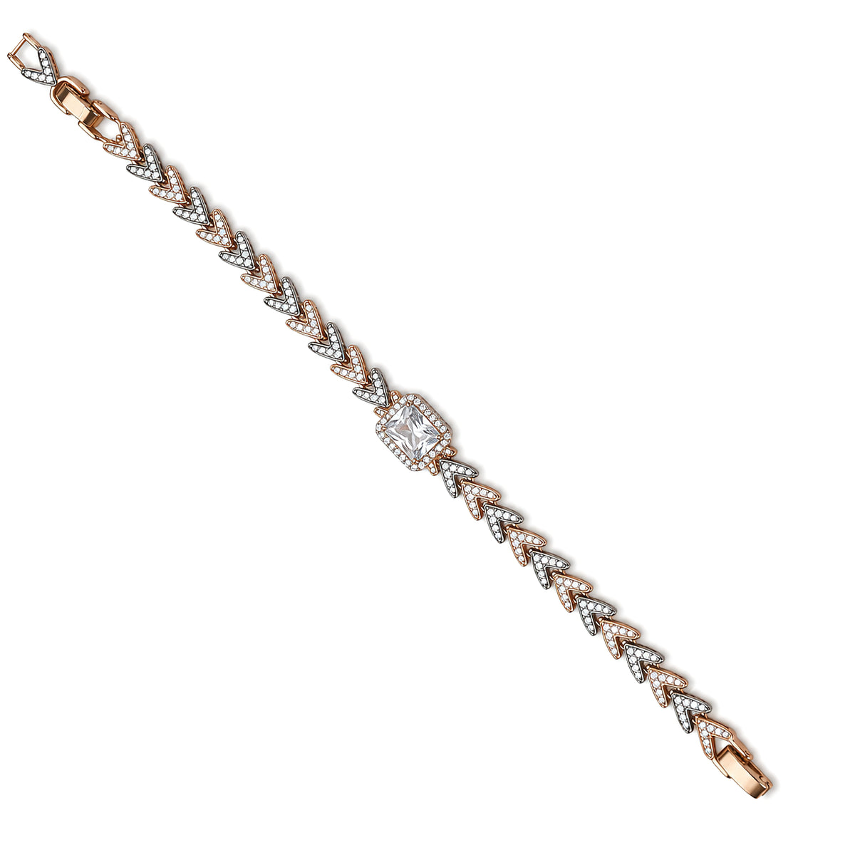 Premium two-tone chevron link bracelet with radiant-cut centerpiece stone