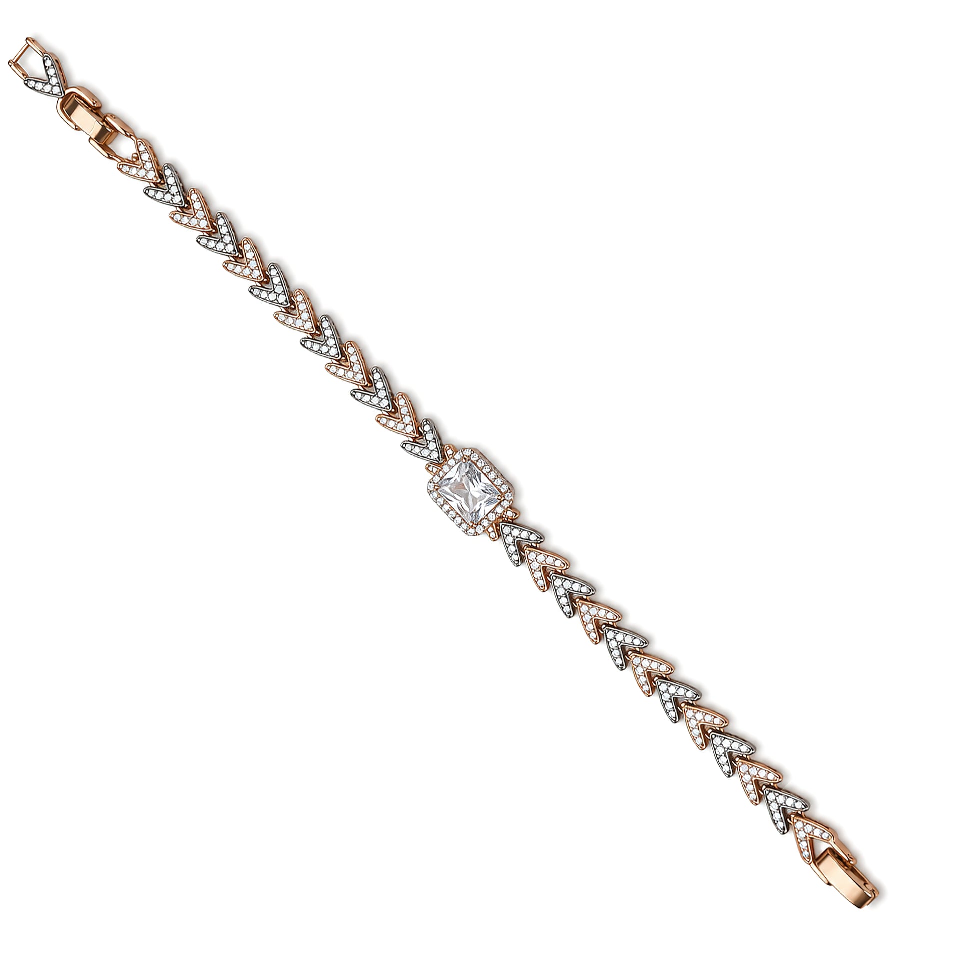 Premium two-tone chevron link bracelet with radiant-cut centerpiece stone