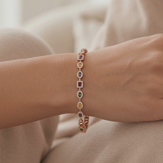 Sleek geometric pattern colorful precision-cut stone bracelet gift for her