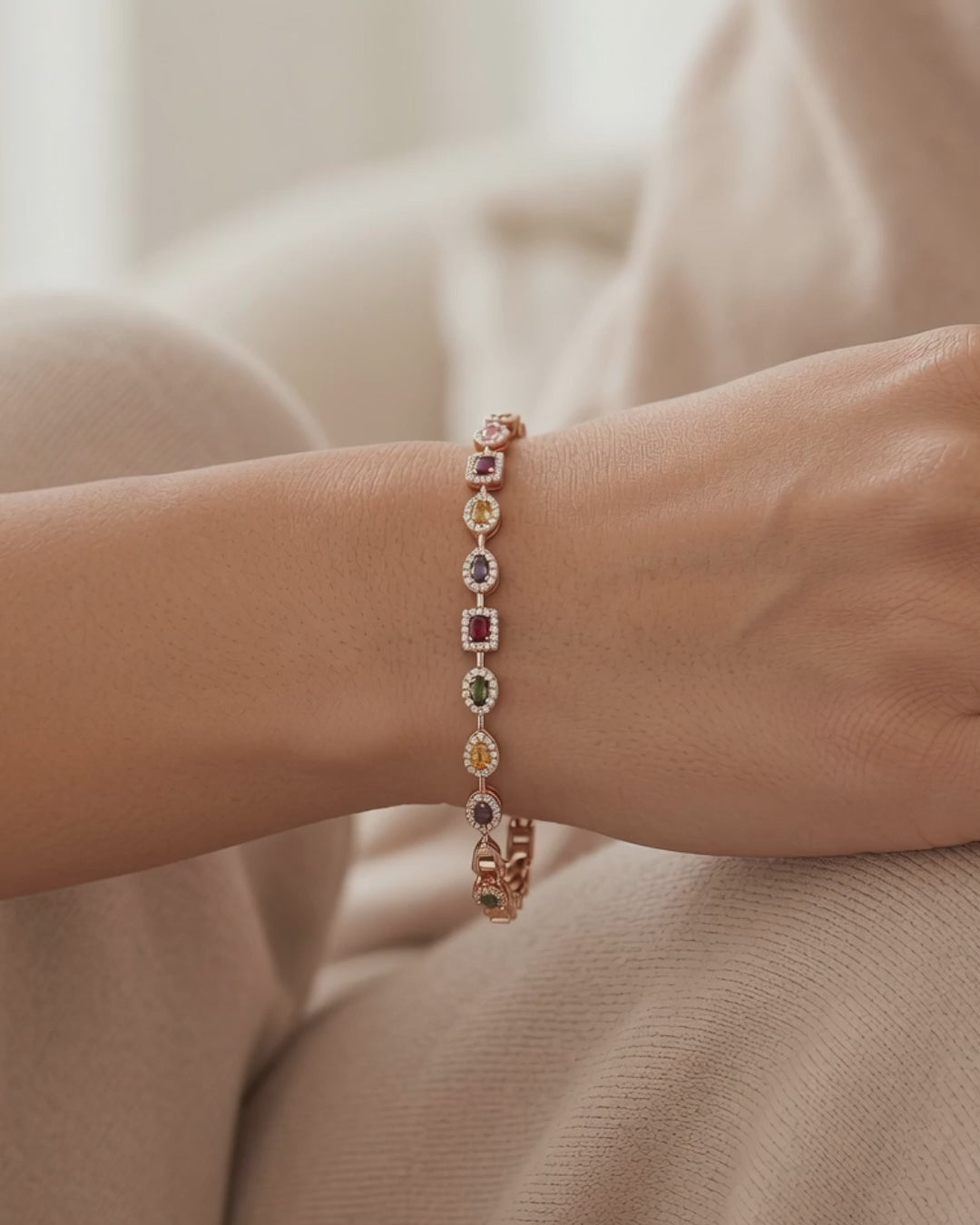 Sleek geometric pattern colorful precision-cut stone bracelet gift for her