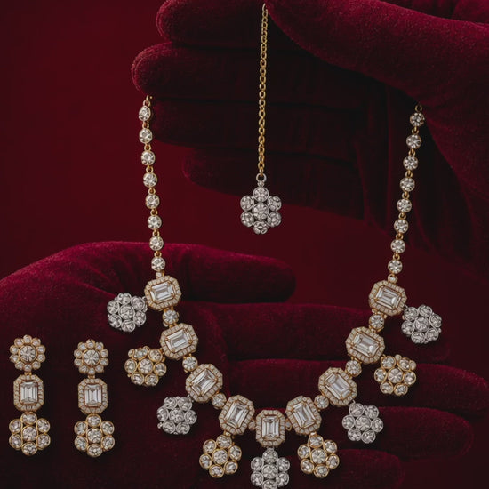 Artisan crafted two tone micro pave halo crystal neckpiece luxury traditional wear
