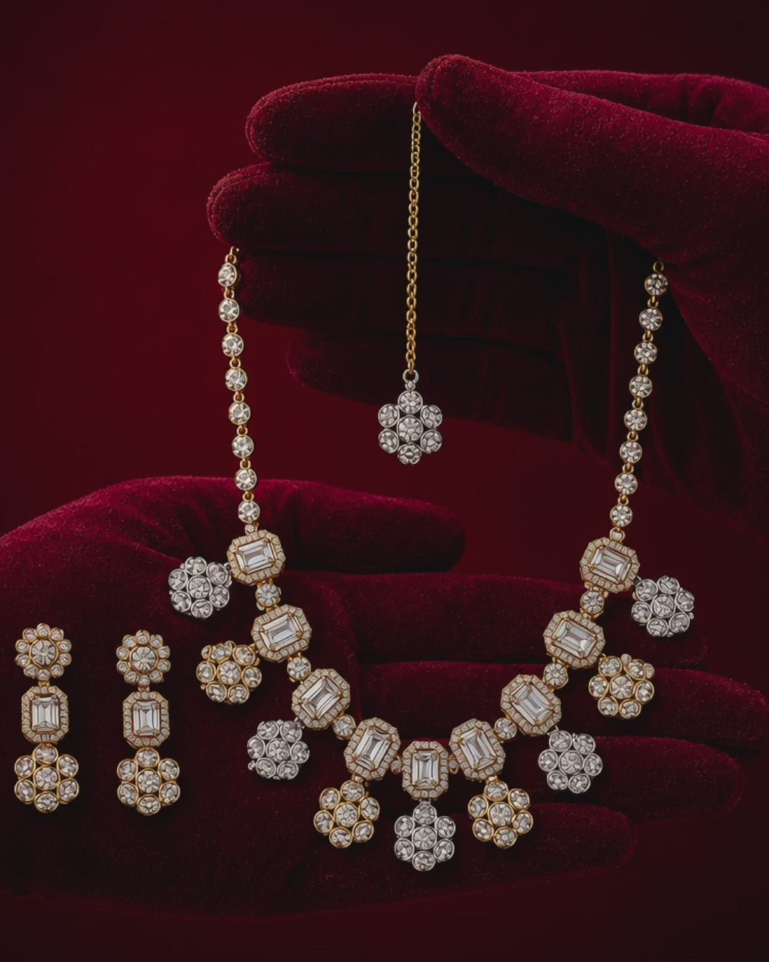 Artisan crafted two tone micro pave halo crystal neckpiece luxury traditional wear