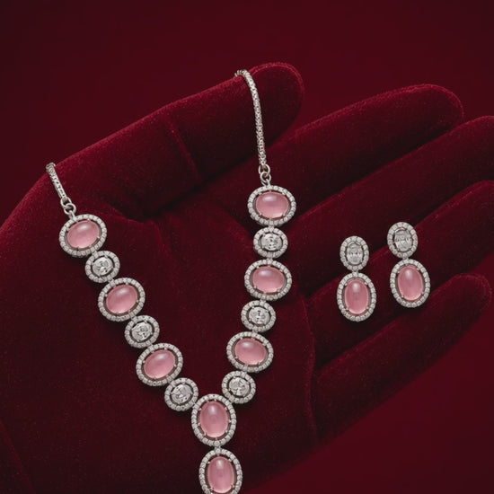 High end majestic pastel pink stone festive wedding jewelry set for women