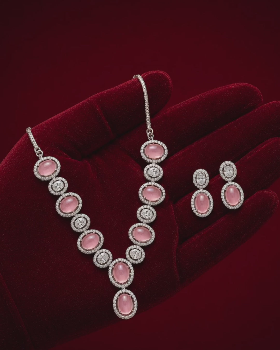 High end majestic pastel pink stone festive wedding jewelry set for women