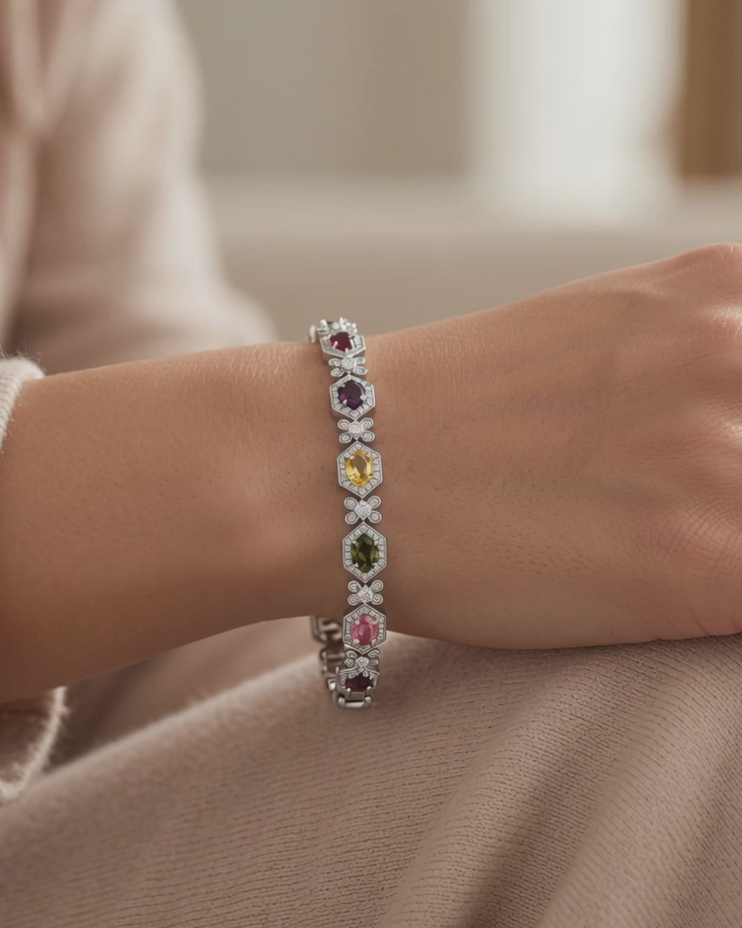 elegant-oval-cut-simulated-gem-bracelet