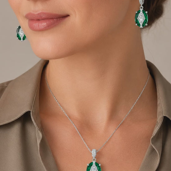 Sleek majestic deep green brilliant-cut composite stone set wedding gift